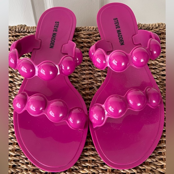 Steve Madden Zaza Bubble Strap Slide Sandals Bright‎ Pink Size 9 - Picture 1 of 10